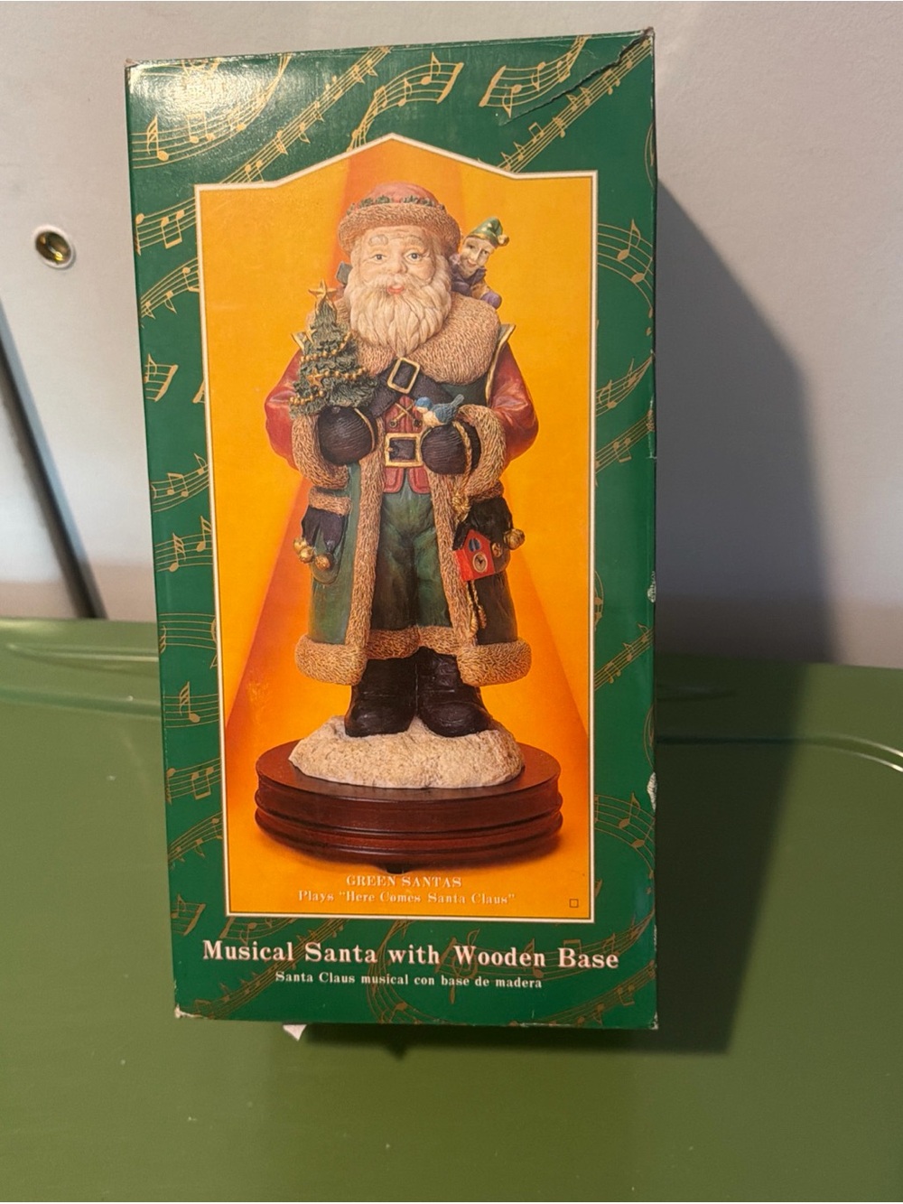 Vintage Musical Santa Claus on Wooden Base  11.5" "Here Comes Santa Claus